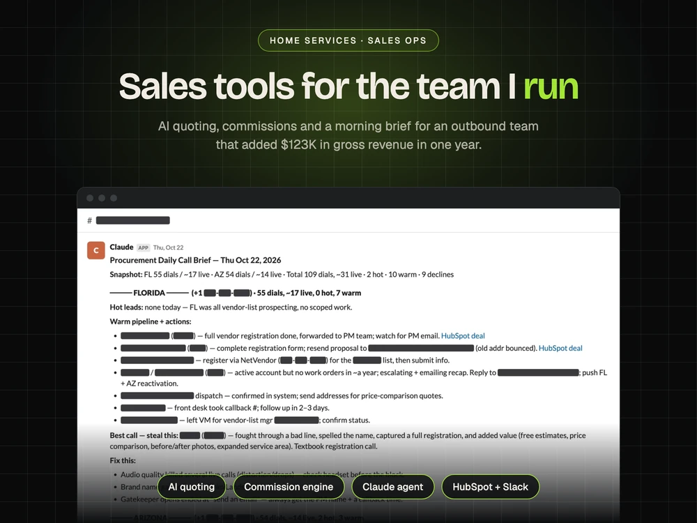 Quote tool, commission portal and daily brief for Trim Landscaping
