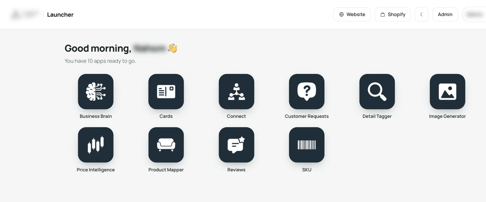 Launcher home screen with a grid of ten app tiles